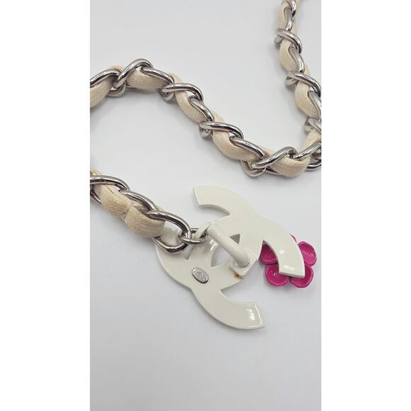 Chanel Gold-tone white leather 2004 Chain-Link Belt M sz - Picture 9 of 11